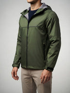 Men's Autumn Waterproof Hooded Rain Jacket with Packable Pouch