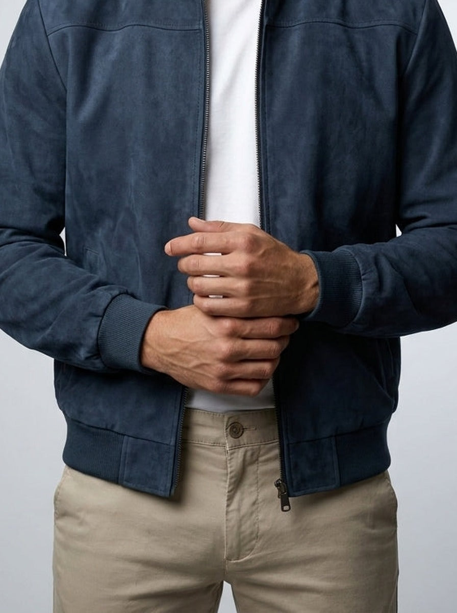 Men's Autumn Zip-Up Bomber Jacket with Ribbed Collar