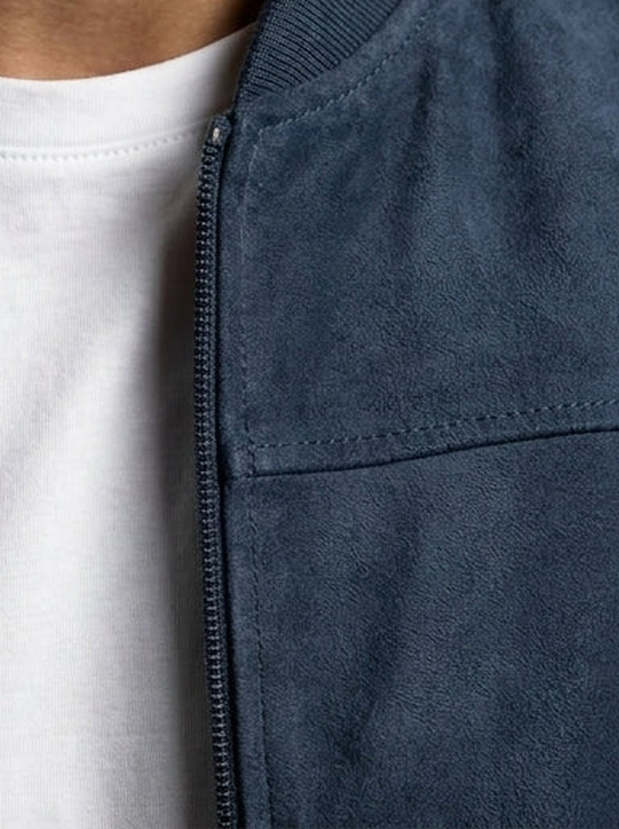 Men's Autumn Zip-Up Bomber Jacket with Ribbed Collar