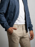 Men's Autumn Zip-Up Bomber Jacket with Ribbed Collar