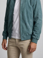 Men's Autumn Zip-Up Bomber Jacket with Ribbed Collar