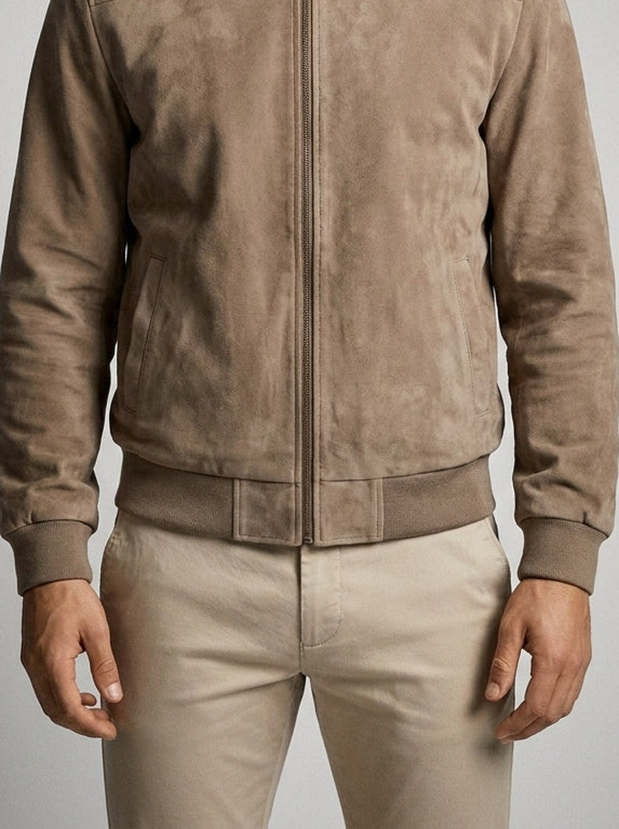 Men's Autumn Zip-Up Bomber Jacket with Ribbed Collar