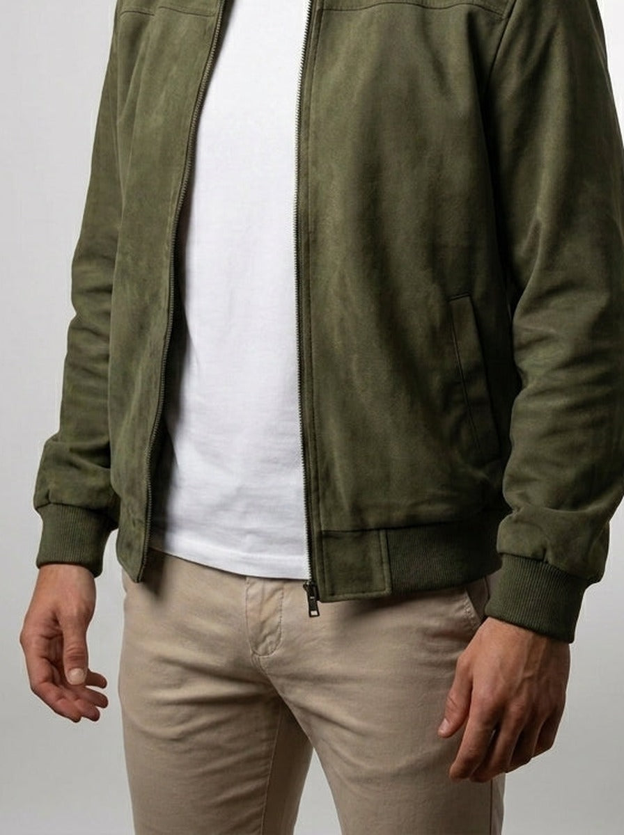 Men's Autumn Zip-Up Bomber Jacket with Ribbed Collar