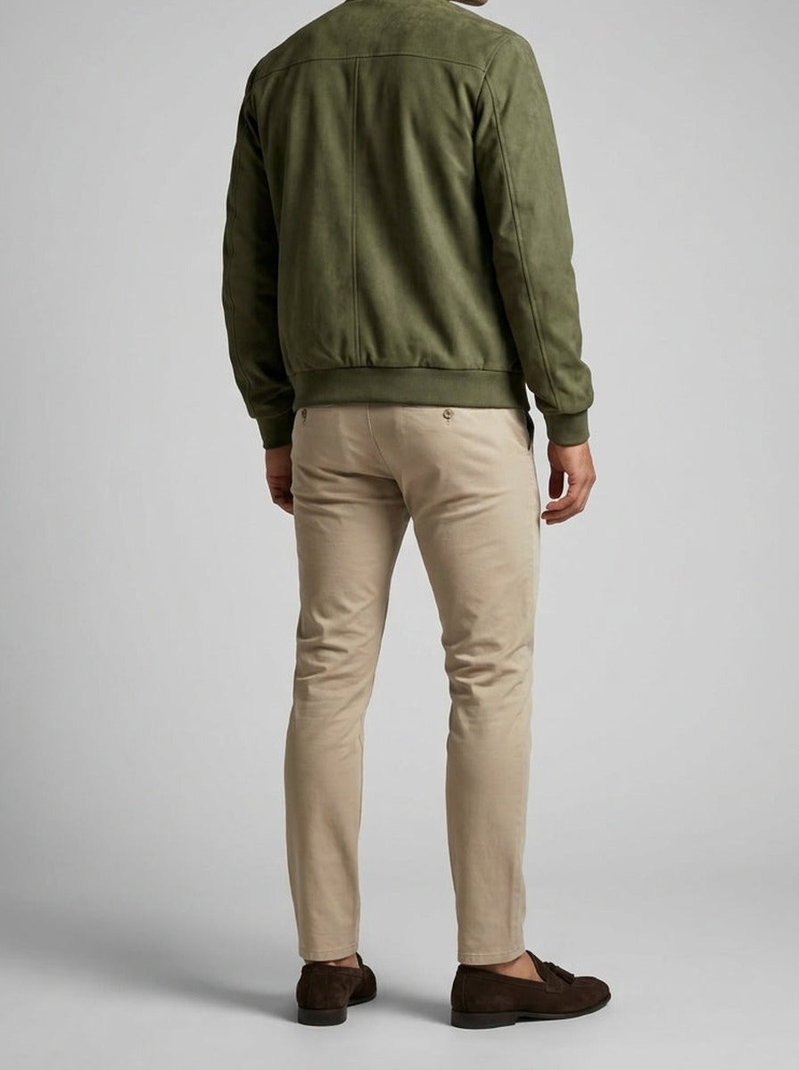 Men's Autumn Zip-Up Bomber Jacket with Ribbed Collar