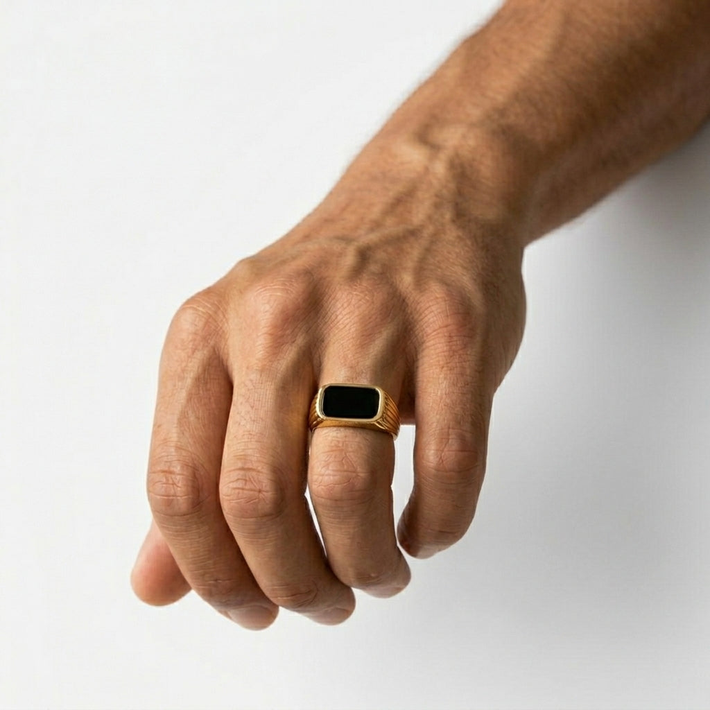 Men's Black Stone Bar Ring