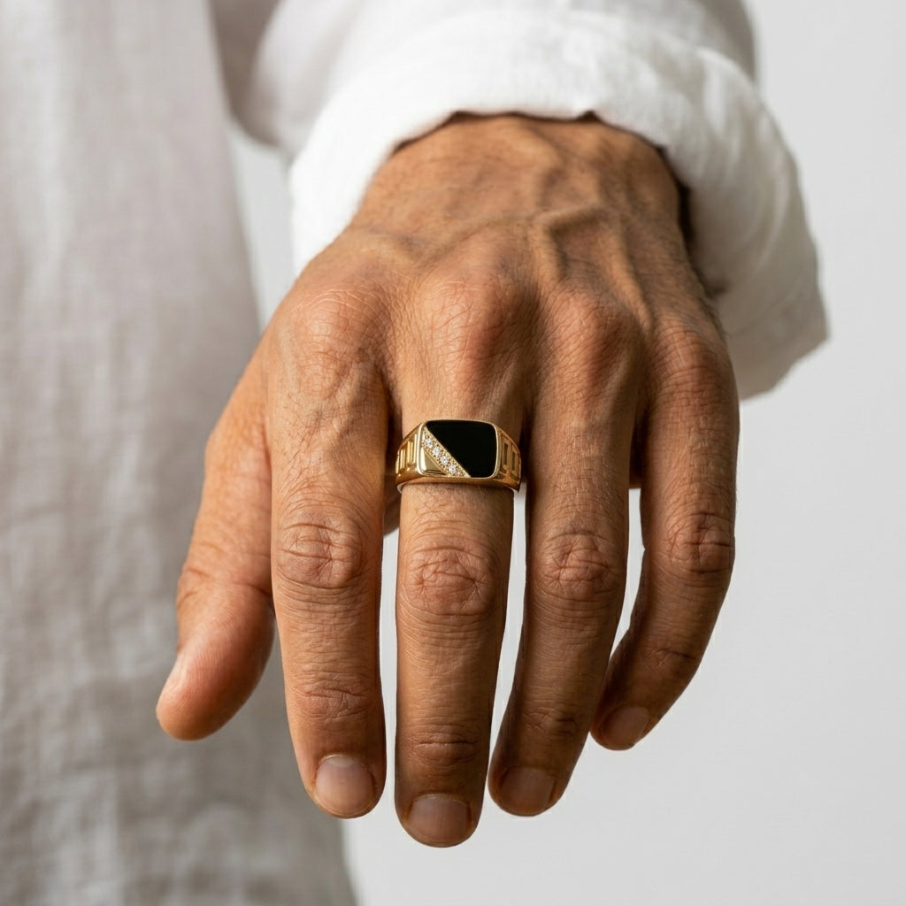Men's Black Stone Signet Ring