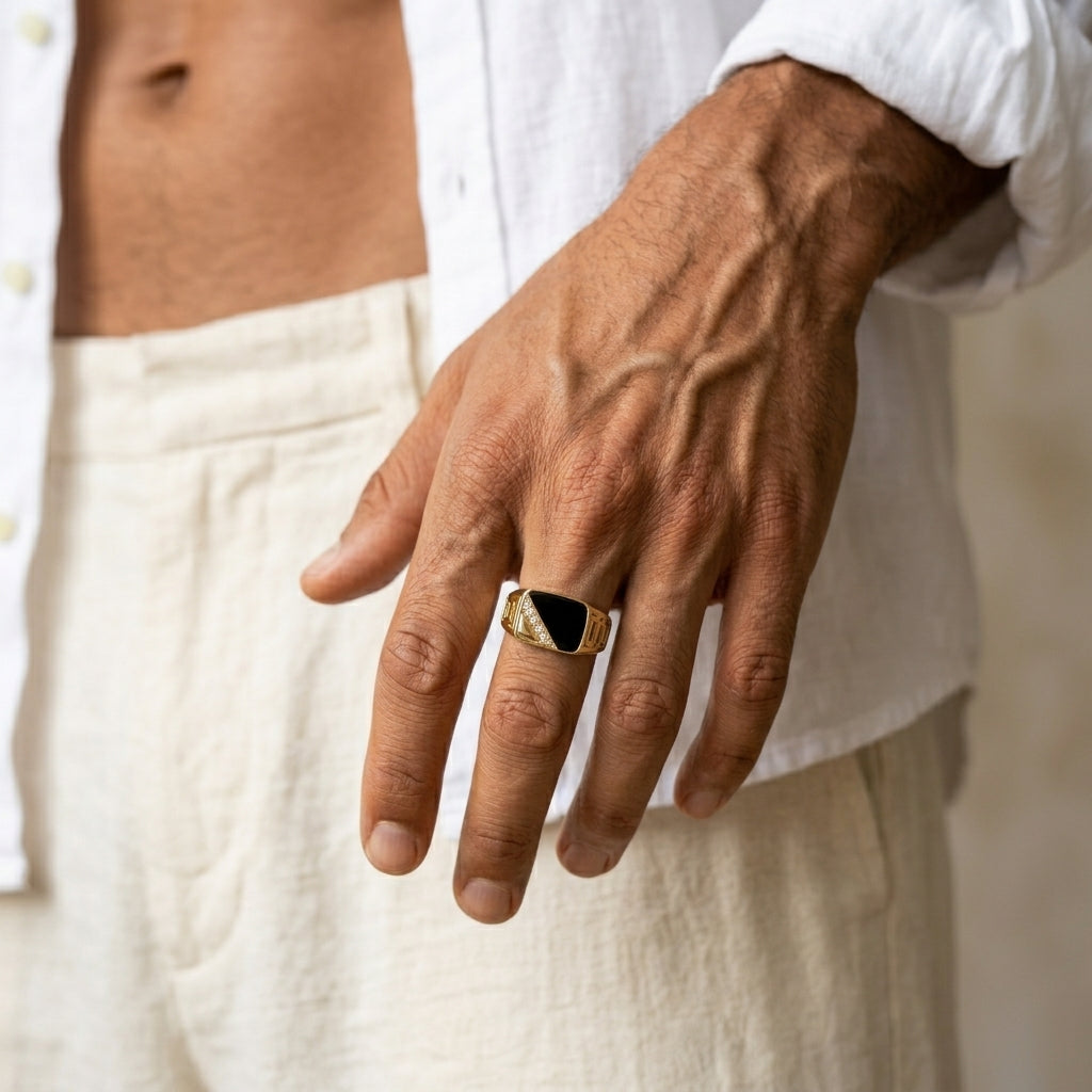 Men's Black Stone Signet Ring