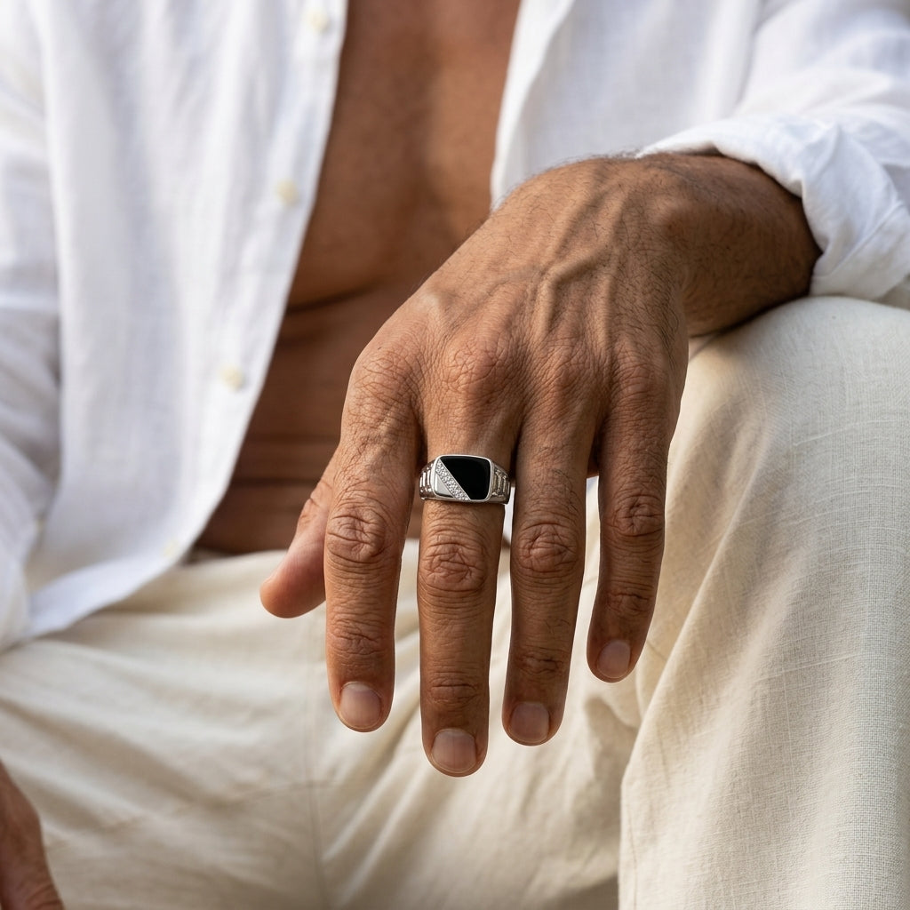 Men's Black Stone Signet Ring
