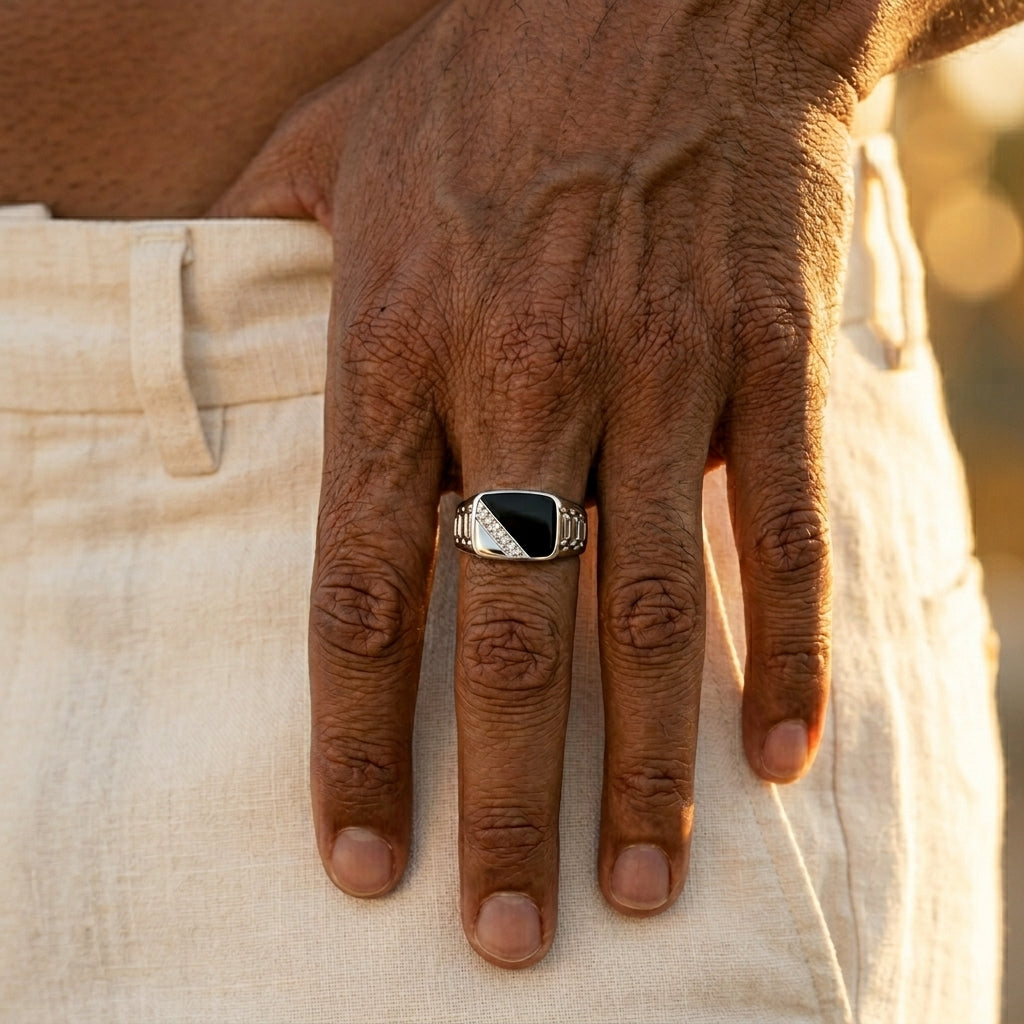 Men's Black Stone Signet Ring