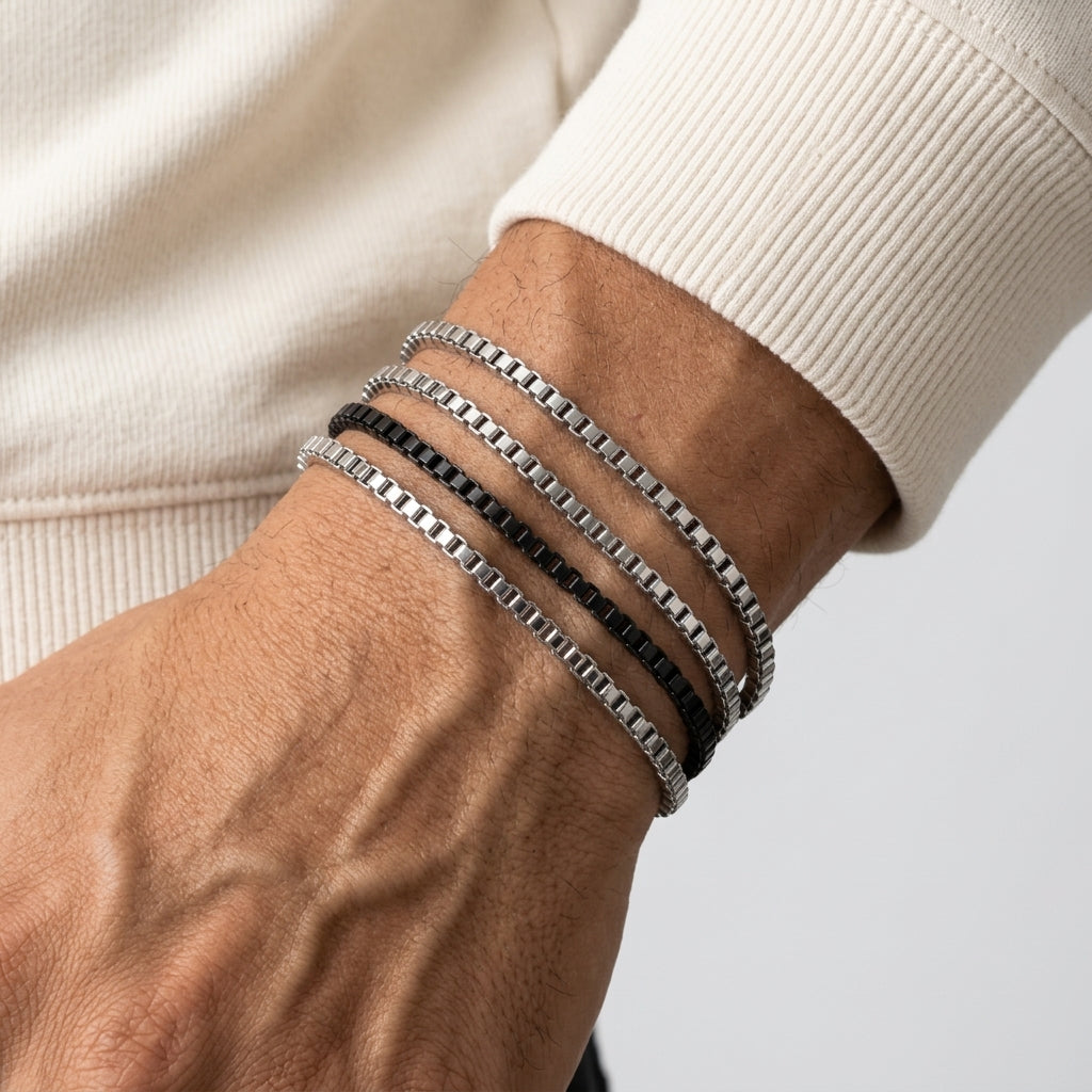 Men's Box Chain Bracelet Set