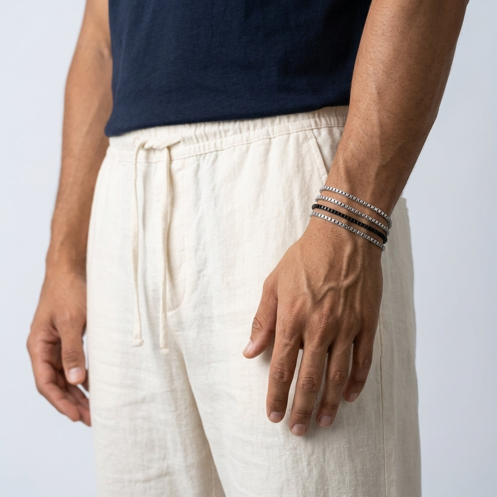 Men's Box Chain Bracelet Set