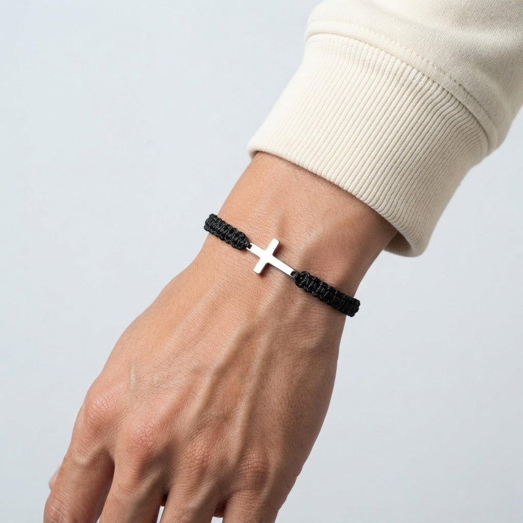 Men's Braided Cross Charm Bracelet