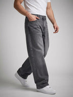 Men's Casual Baggy Wide Leg Denim Jeans with Belt Loop Waistband