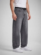 Men's Casual Baggy Wide Leg Denim Jeans with Belt Loop Waistband
