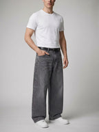 Men's Casual Baggy Wide Leg Denim Jeans with Belt Loop Waistband