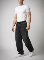 Men's Casual Baggy Wide Leg Denim Jeans with Belt Loop Waistband