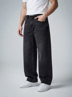 Men's Casual Baggy Wide Leg Denim Jeans with Belt Loop Waistband