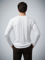 Men's Casual Button Placket Ribbed Knit Long Sleeve Henley Shirt
