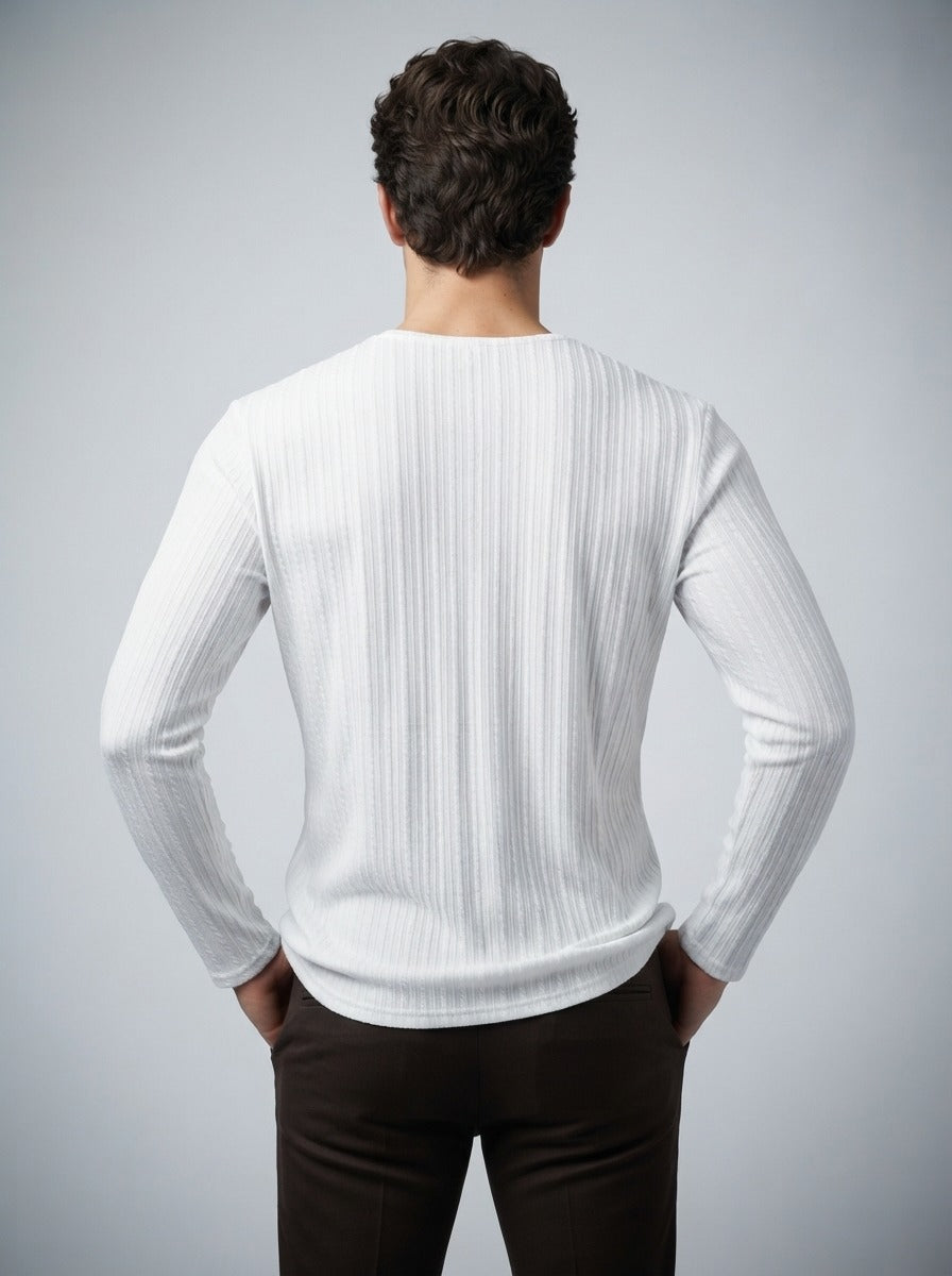 Men's Casual Button Placket Ribbed Knit Long Sleeve Henley Shirt