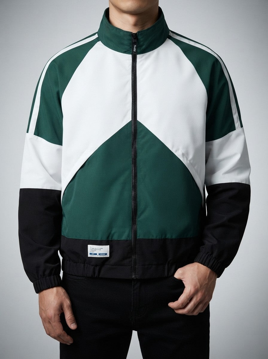 Men's Casual Colour Block Track Jacket with Zip Pockets