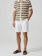 Men's Casual Crochet Knit Short Sleeve Shirt with Camp Collar