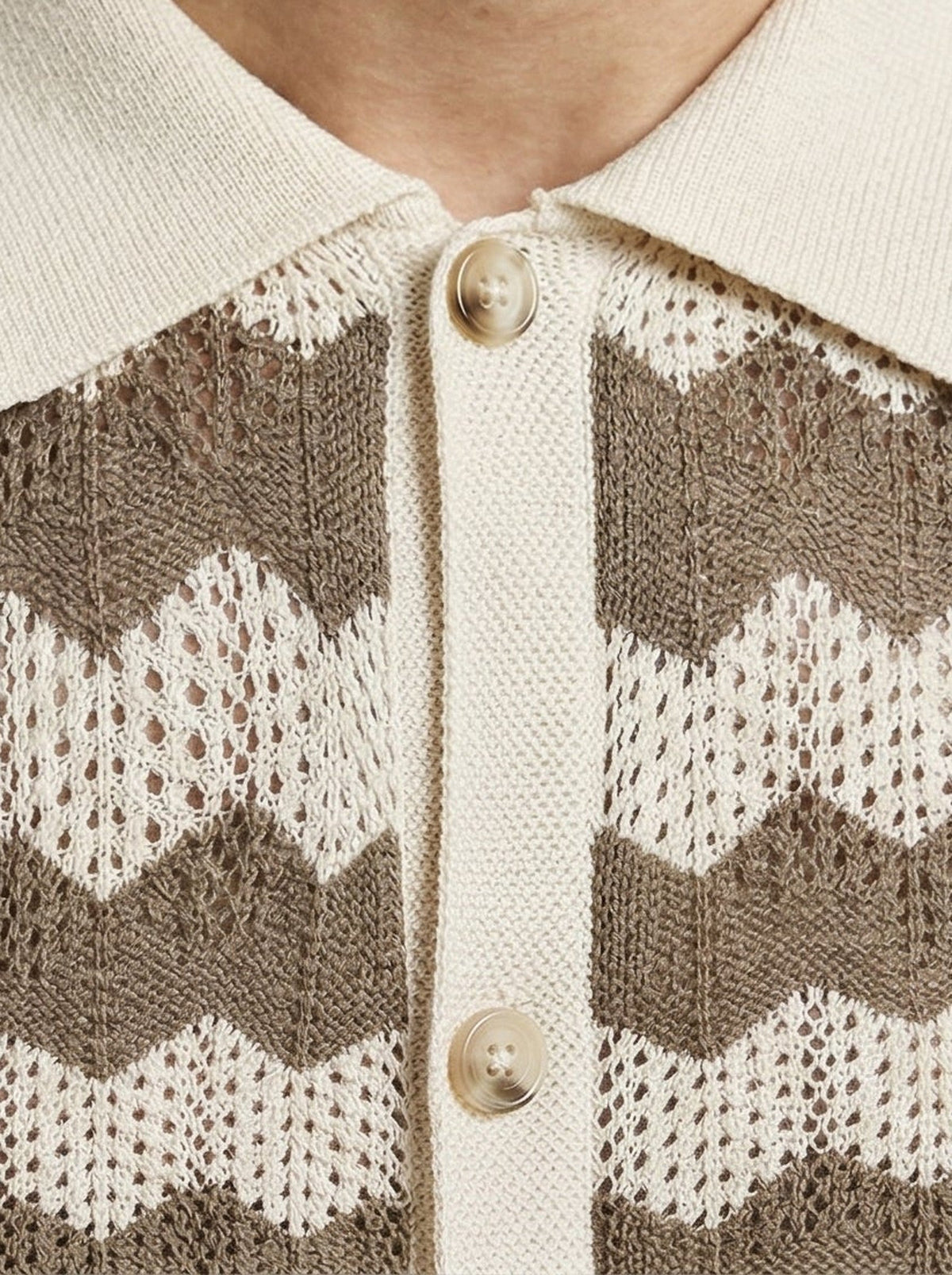 Men's Casual Crochet Knit Short Sleeve Shirt with Camp Collar
