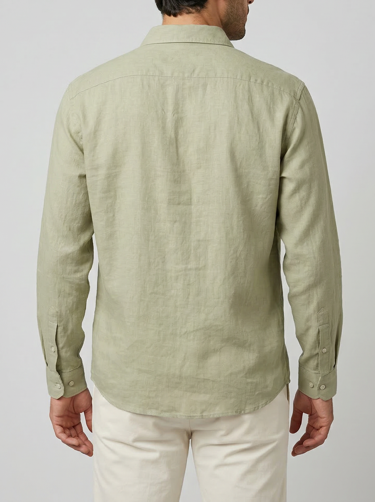 Men's Casual Linen Cotton Long Sleeve Shirt with Curved Hem