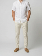 Men's Casual Linen Cotton Short Sleeve Shirt with Chest Pocket