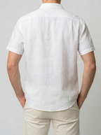 Men's Casual Linen Cotton Short Sleeve Shirt with Chest Pocket