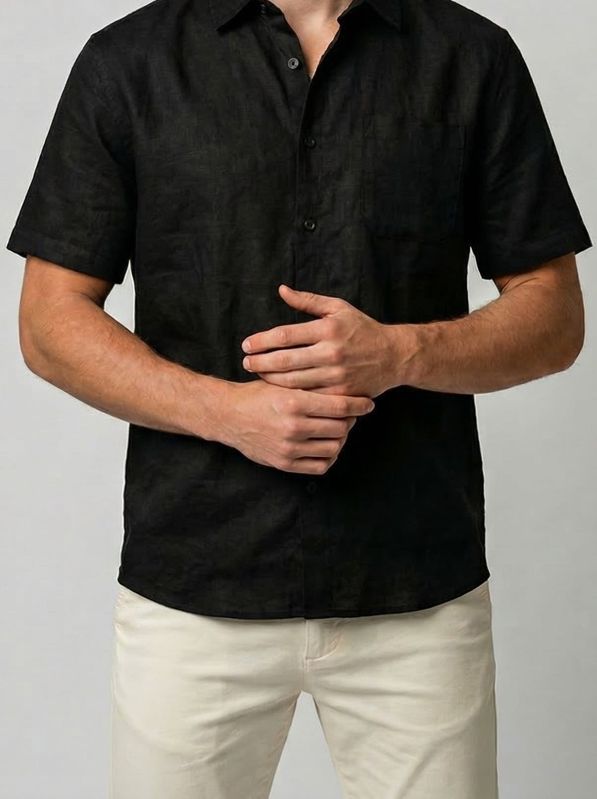 Men's Casual Linen Cotton Short Sleeve Shirt with Chest Pocket