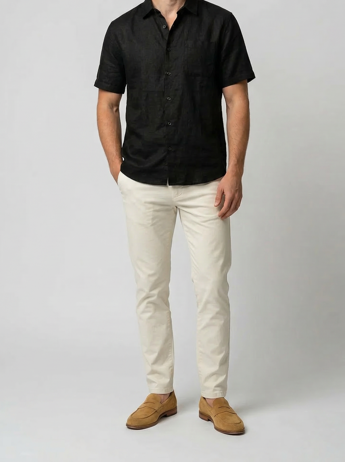 Men's Casual Linen Cotton Short Sleeve Shirt with Chest Pocket