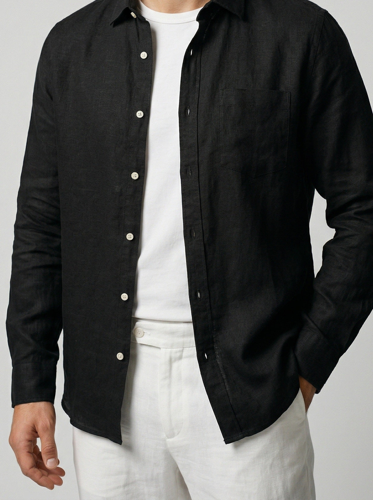 Men's Casual Linen Long Sleeve Shirt