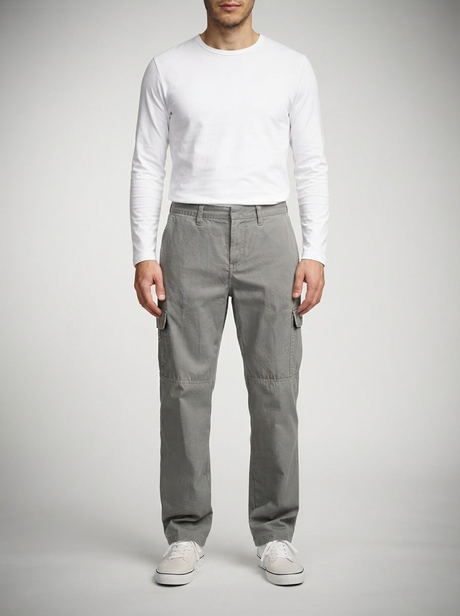 Men's Casual Loose Fit Cargo Trousers with Asymmetric Pockets