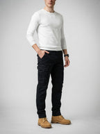 Men's Casual Loose Fit Cargo Trousers with Snap Button Pockets