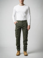 Men's Casual Loose Fit Cargo Trousers with Snap Button Pockets