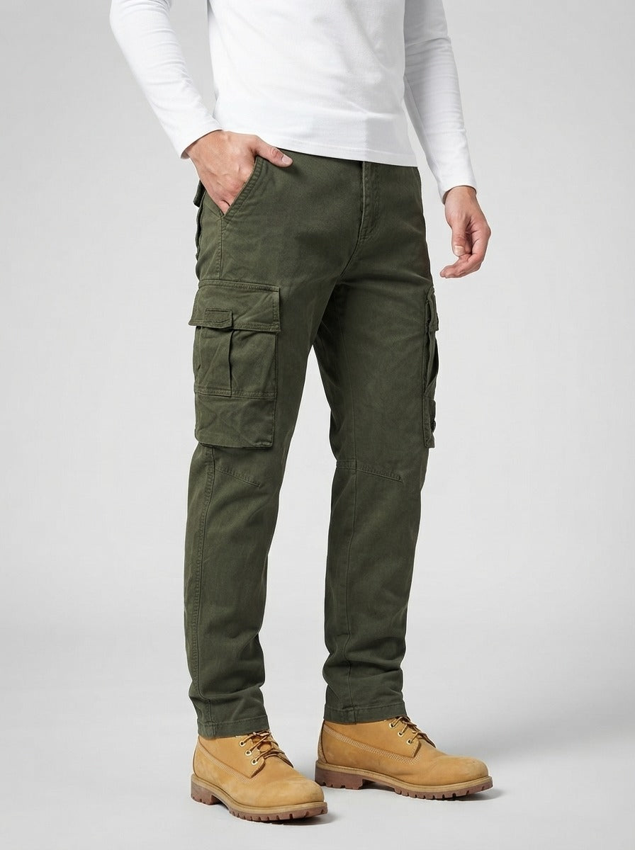 Men's Casual Loose Fit Cargo Trousers with Snap Button Pockets