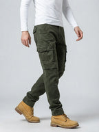 Men's Casual Loose Fit Cargo Trousers with Snap Button Pockets
