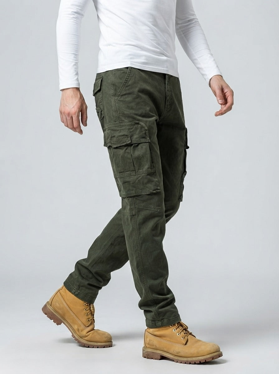 Men's Casual Loose Fit Cargo Trousers with Snap Button Pockets
