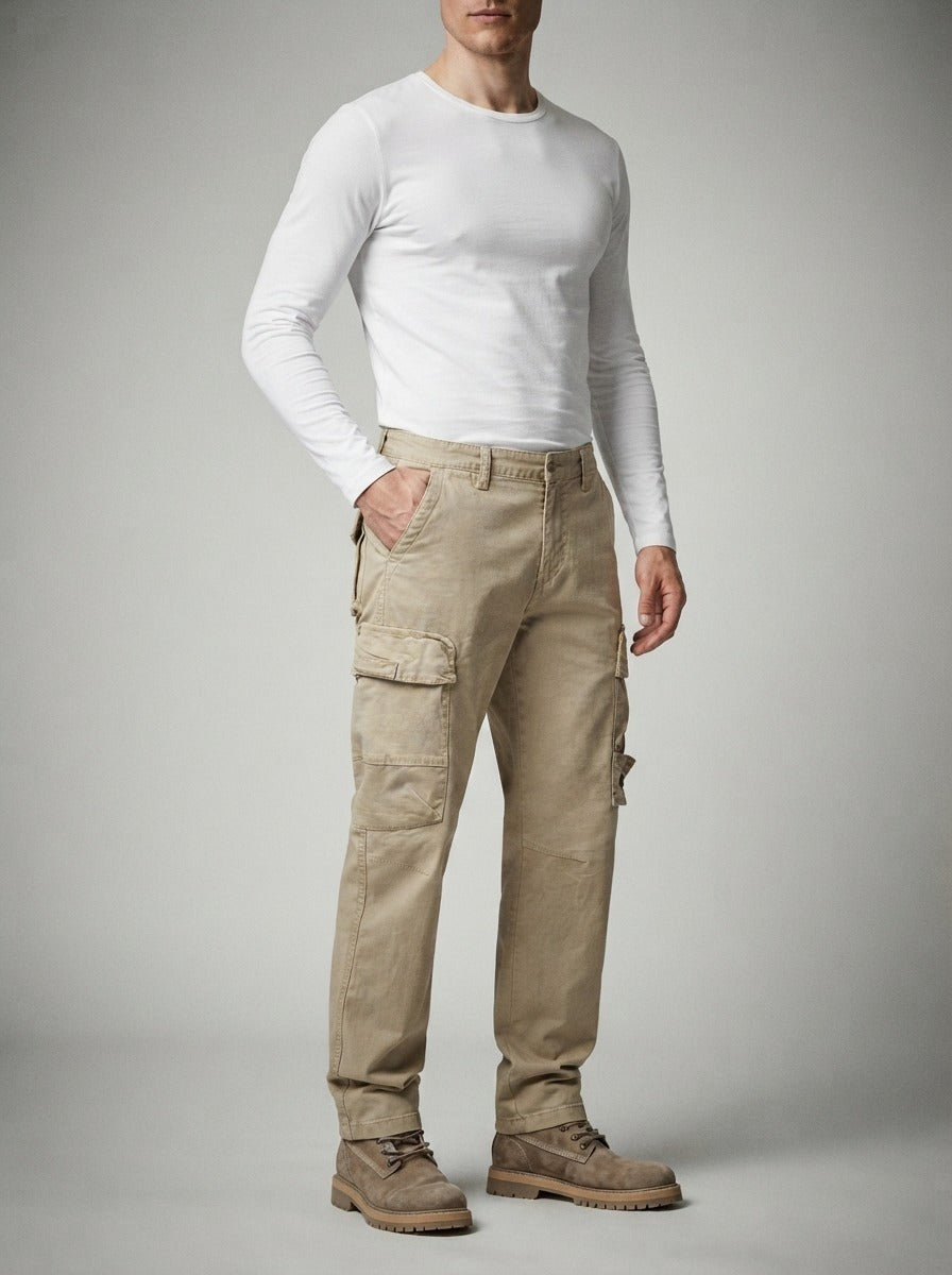 Men's Casual Loose Fit Cargo Trousers with Snap Button Pockets