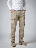 Men's Casual Loose Fit Cargo Trousers with Snap Button Pockets