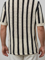 Men's Casual Open Knit Short Sleeve Shirt with Camp Collar
