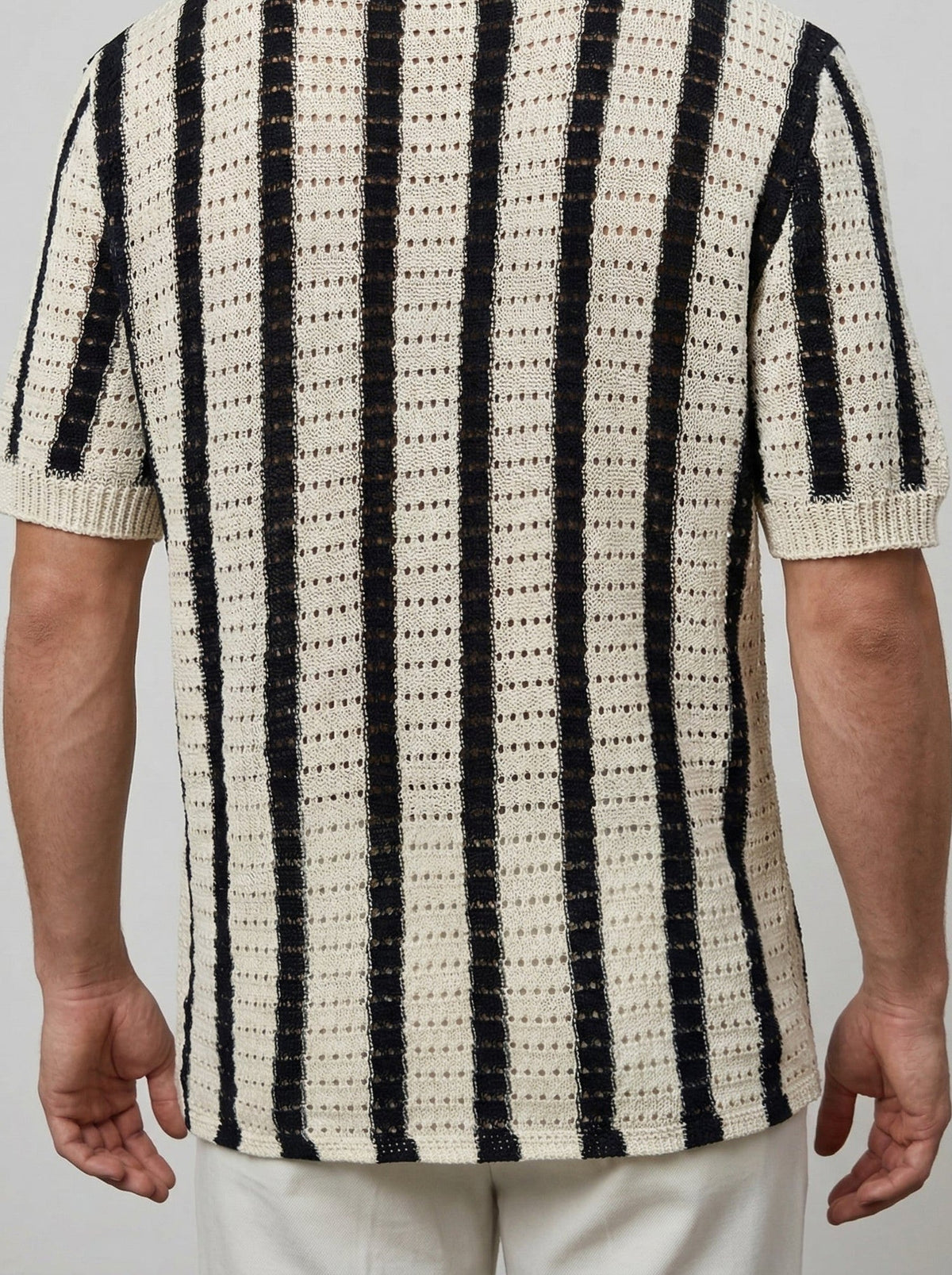 Men's Casual Open Knit Short Sleeve Shirt with Camp Collar