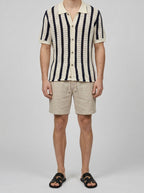 Men's Casual Open Knit Short Sleeve Shirt with Camp Collar