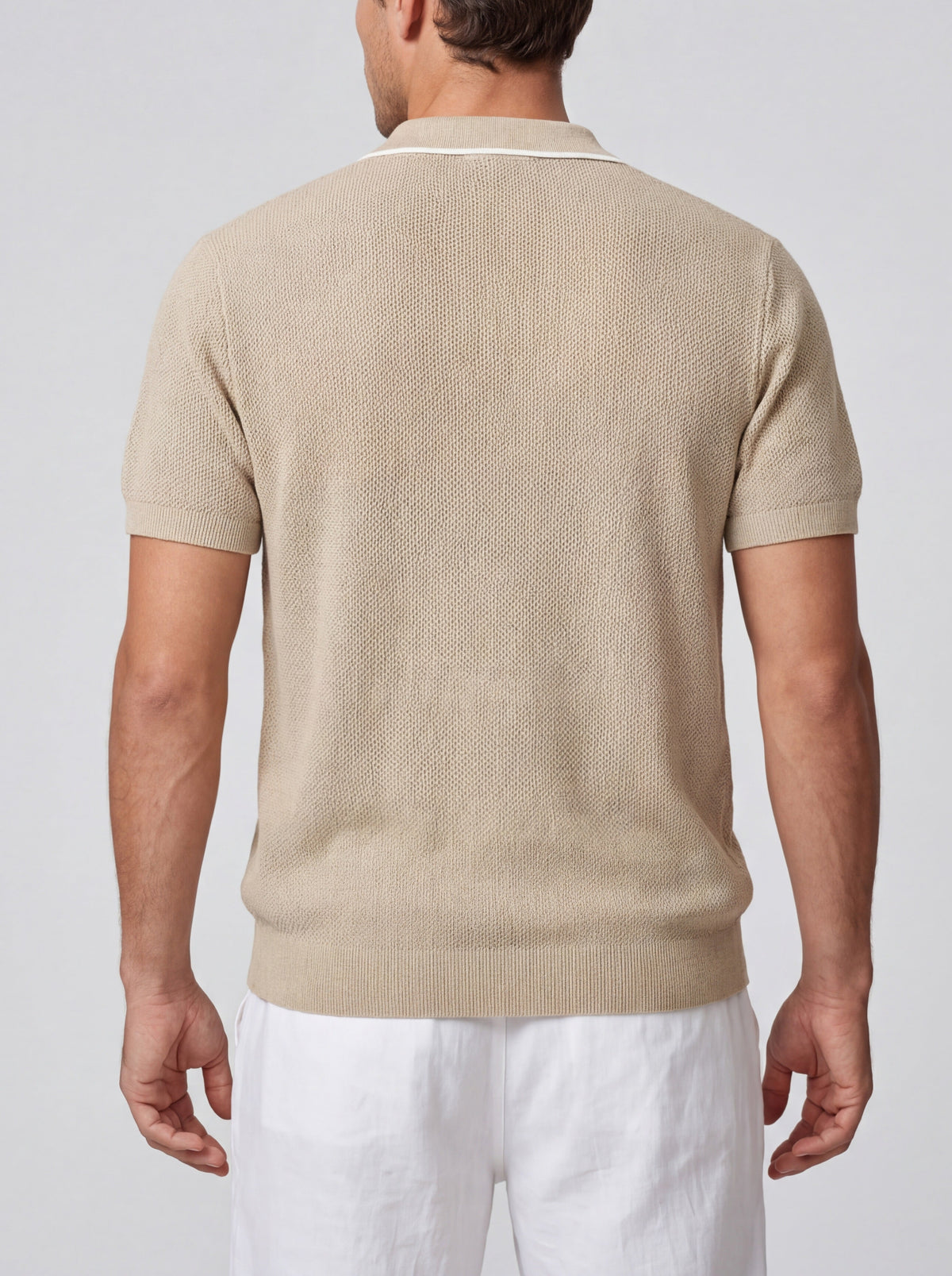Men's Casual Open Mesh Knit Short Sleeve Shirt with Camp Collar