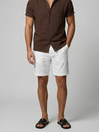 Men's Casual Open Mesh Knit Short Sleeve Shirt with Camp Collar