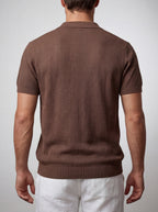 Men's Casual Open Mesh Knit Short Sleeve Shirt with Camp Collar