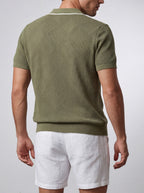 Men's Casual Open Mesh Knit Short Sleeve Shirt with Camp Collar