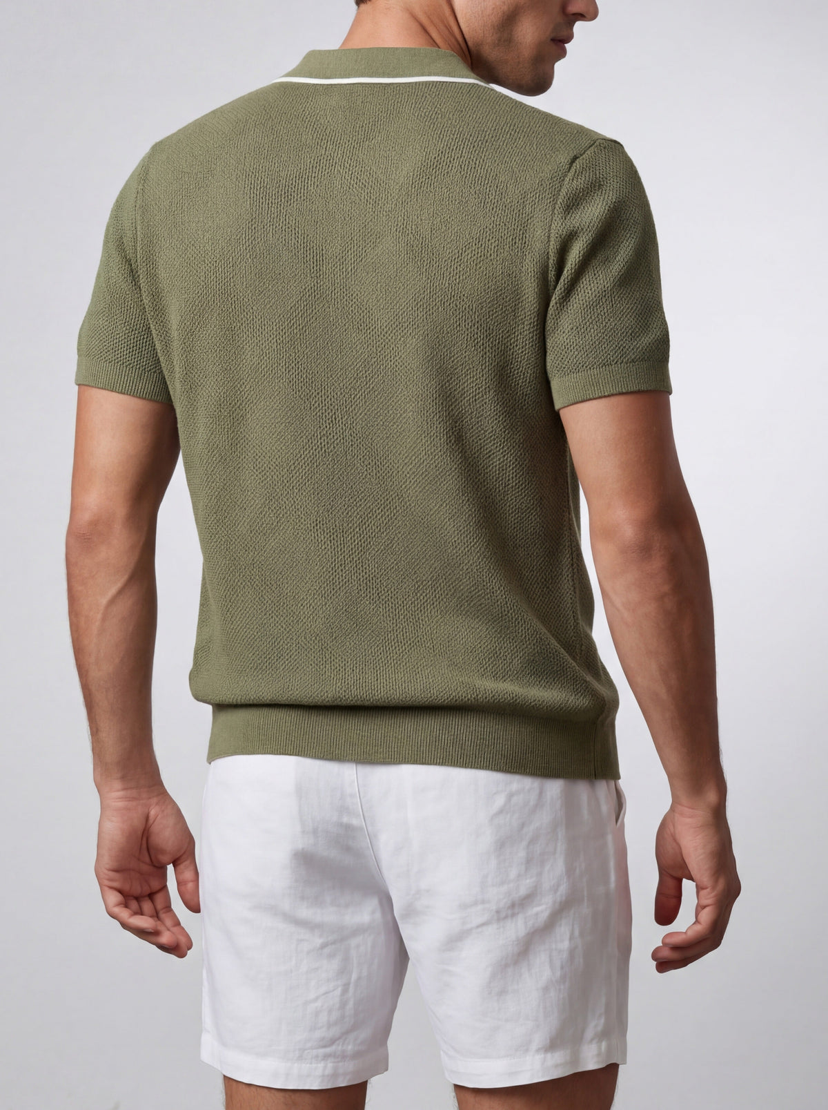 Men's Casual Open Mesh Knit Short Sleeve Shirt with Camp Collar