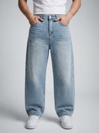 Men's Casual Oversized Wide Leg Denim Jeans with Coin Pocket Detail