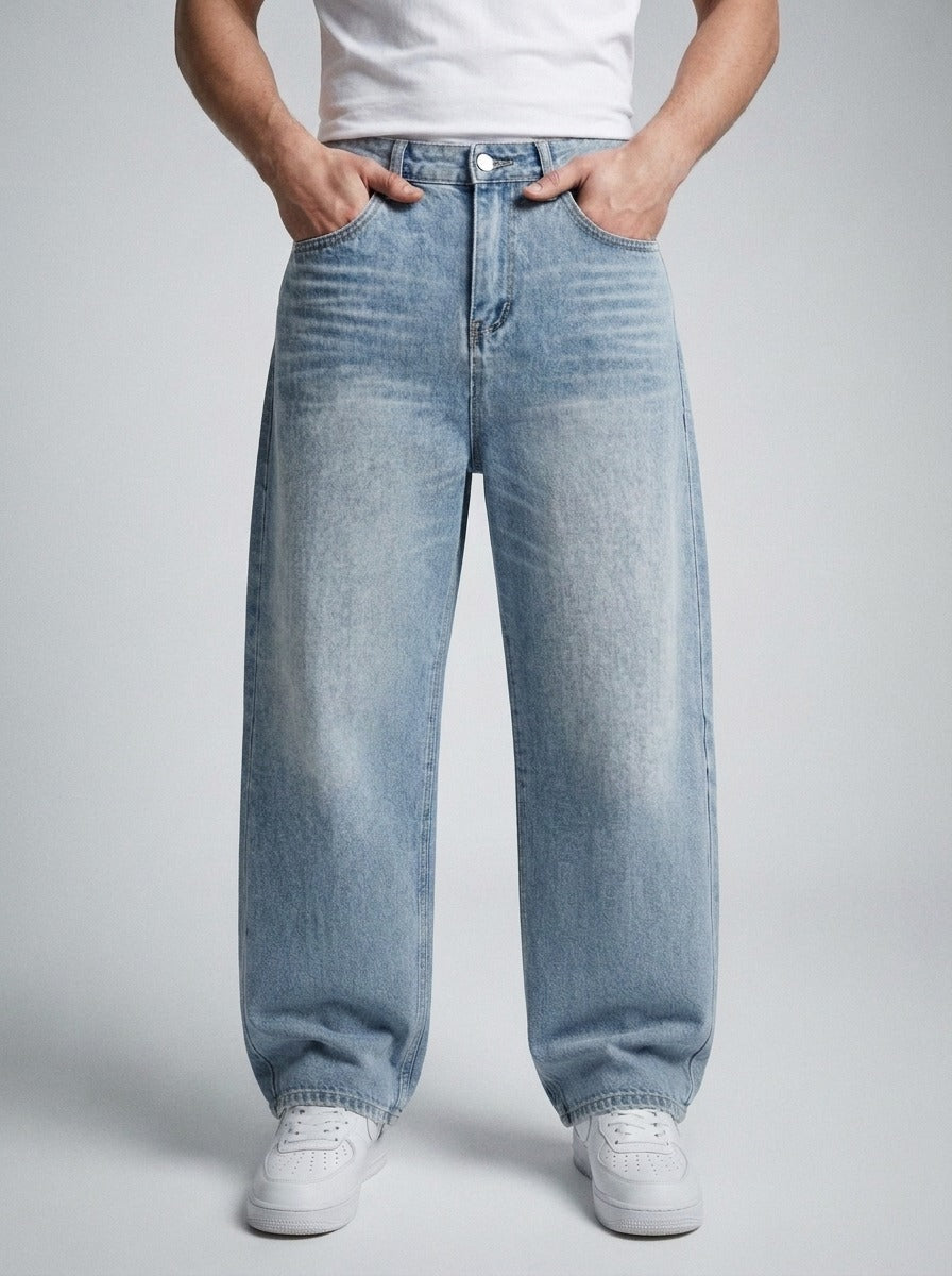 Men's Casual Oversized Wide Leg Denim Jeans with Coin Pocket Detail